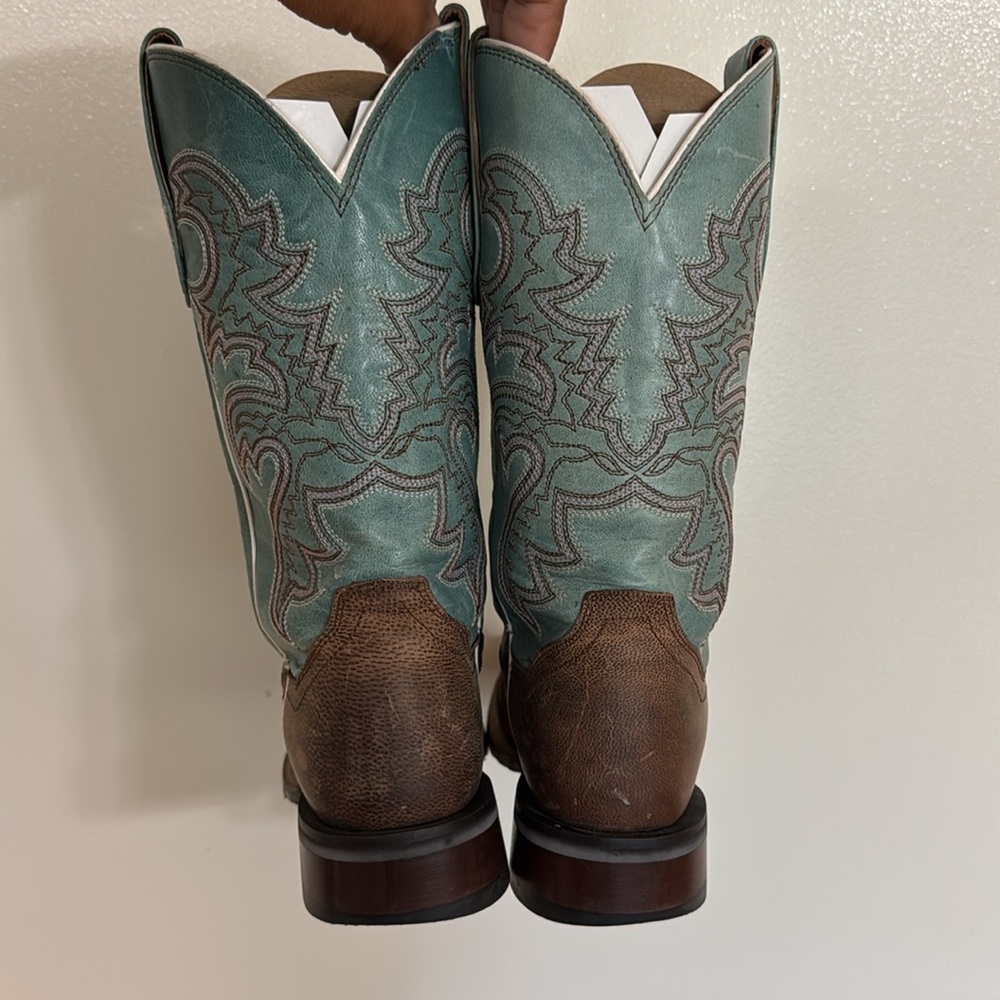 Dan Post Women’s Sand And Blue Square‎ Toe Cowboy Boots Size 6.5 Western Rodeo - Picture 7 of 8
